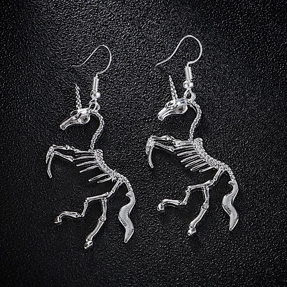 Silver unicorn skeleton earrings - Picture 3 of 8